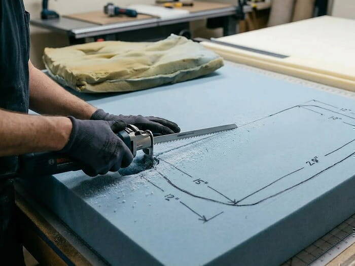 Custom cutting high-density upholster's foam in Ontario